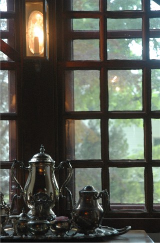 Tea Service, alternate view of Dining Room towards Fireplace