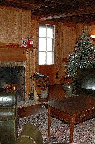 Tavern Room Decorated for Christmas, Now and Then